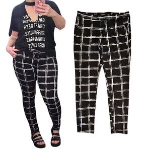 Y2K Joyous LA Black White Plaid Pull On High Waist Ankle Grunge Pants Large